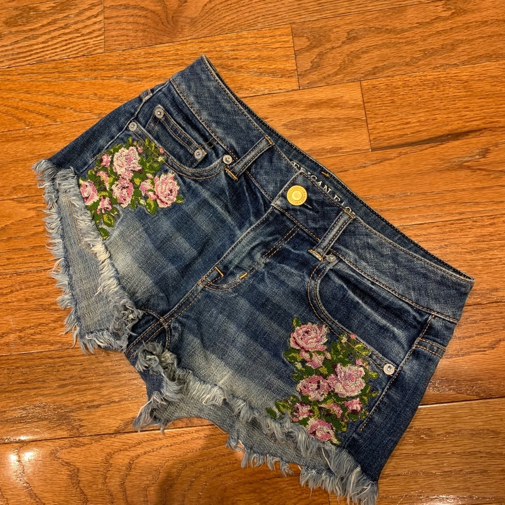 American Eagle Needlepoint Cutoff Denim Shorts